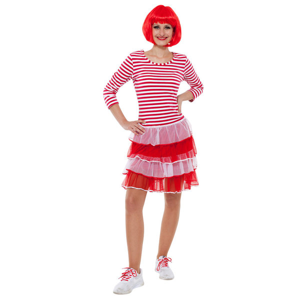 Kleid mit 4 Stufen und Satinkanten, rot-weiß